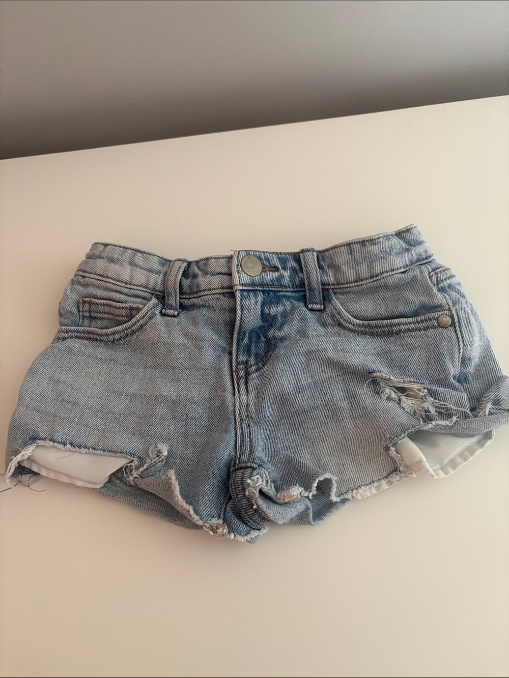 Light Wash Distressed Denim Shorts